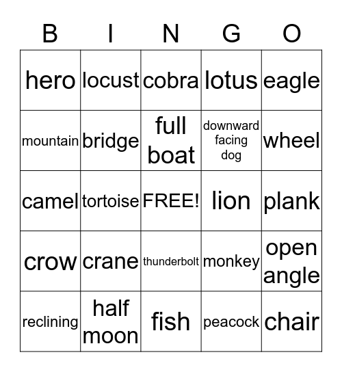 Yoga Bingo Card