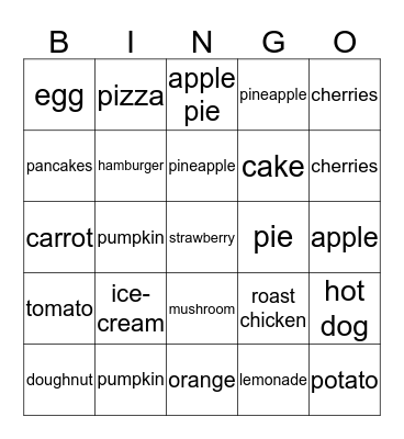 Bingo Card Food Bingo Card