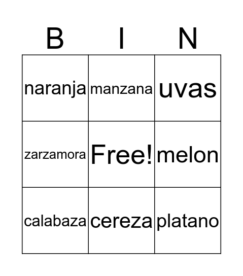 Frutas Bingo Card