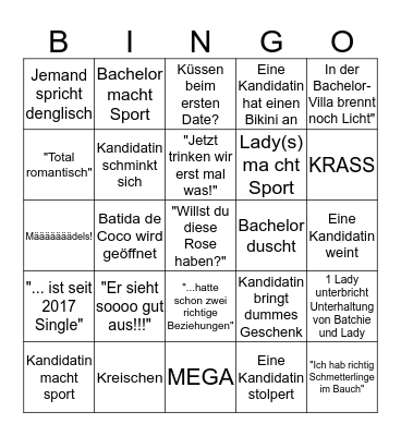 Bachelor Bingo 2018  Bingo Card