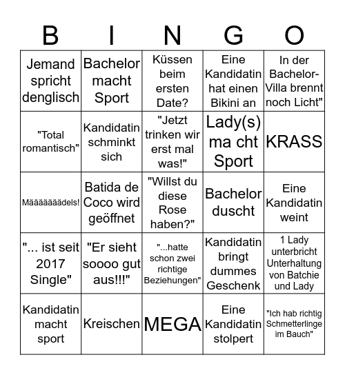 Bachelor Bingo 2018  Bingo Card