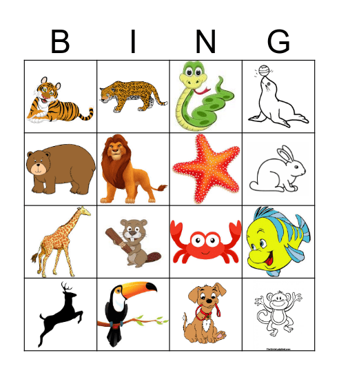 Los animales Bingo Card