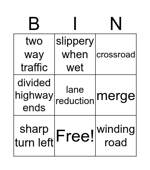 Warning Signs 1 Bingo Card