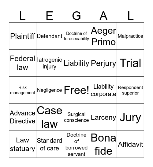 Legal Issues Bingo Card