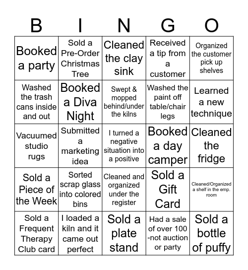 Pikasso Bingo Card
