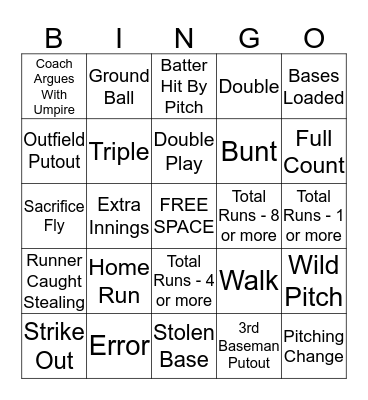 UNA Baseball Bingo Card