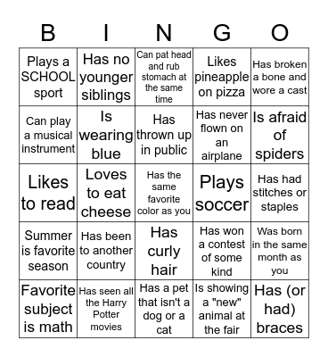 Getting To Know You Bingo Card