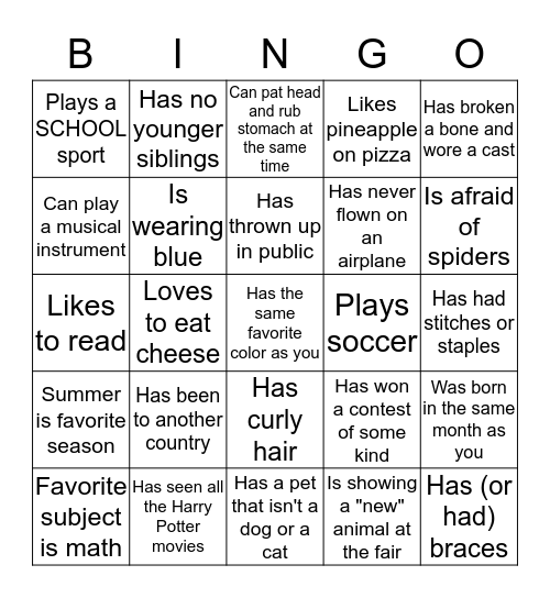 Getting To Know You Bingo Card