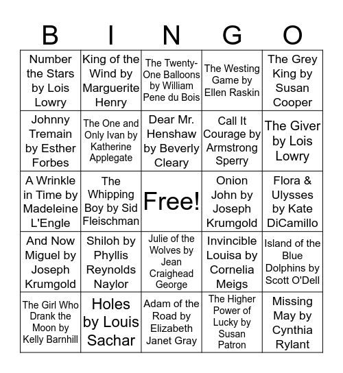 NEWBERRY MEDAL WINNERS Bingo Card