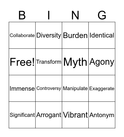 Vocabulary Bingo Card