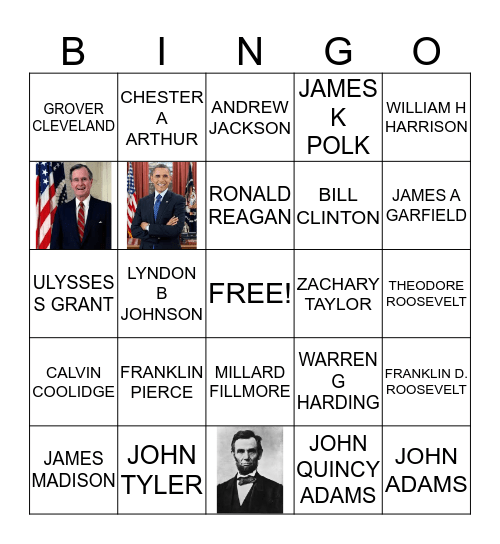 U.S. PRESIDENTS Bingo Card