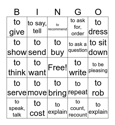 Verbs with IDO Pronouns and Stem Changes Bingo Card