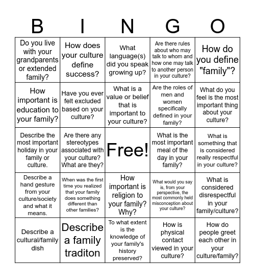 Diversity Bingo Card