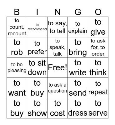 Verbs with IDO Pronouns and Stem Changes Bingo Card