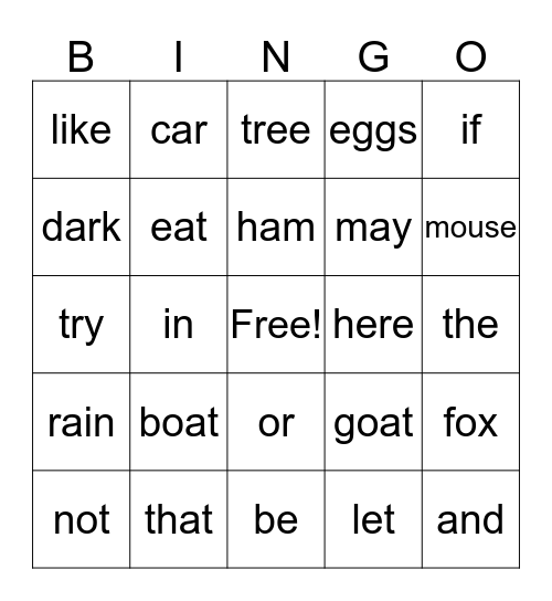 Green Eggs and Ham Bingo Card