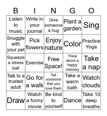 Coping with Stress Bingo Card