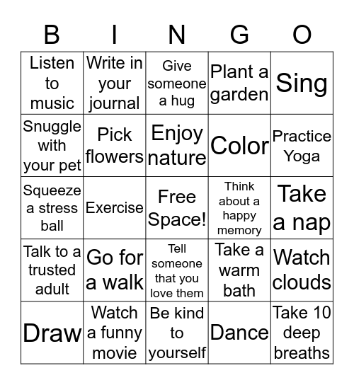 Coping with Stress Bingo Card