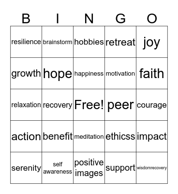 Recovery Bingo Card