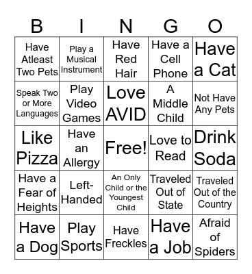 Do You/Are You... Bingo Card