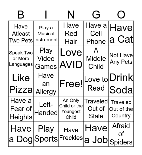 Do You/Are You... Bingo Card