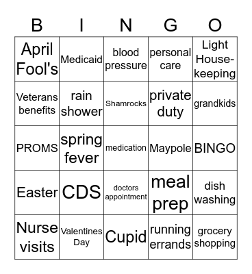 Caring Hearts Spring Bingo Card