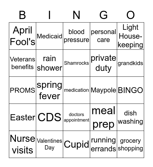 Caring Hearts Spring Bingo Card