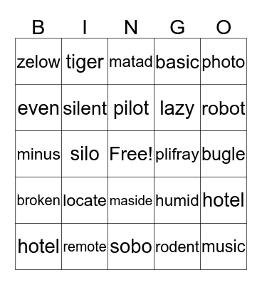 Multisyllable-Open Bingo Card
