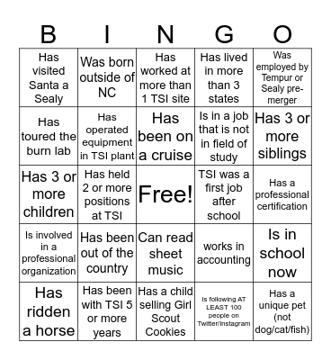 Find Someone who... Bingo Card