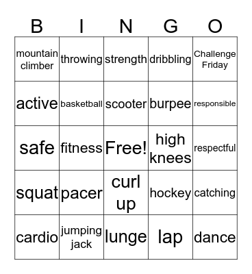 PE Bingo Card