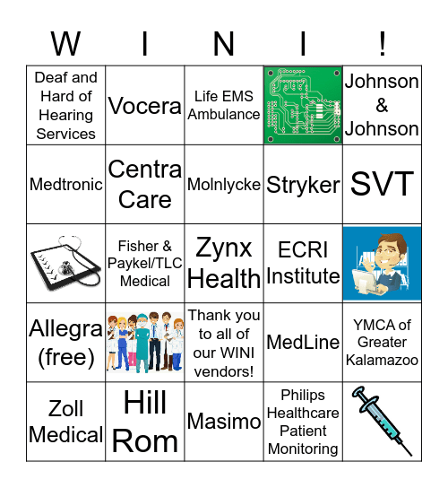 Visit each vendor for a sticker. Turn in completed cards for an entry into prize drawing Bingo Card