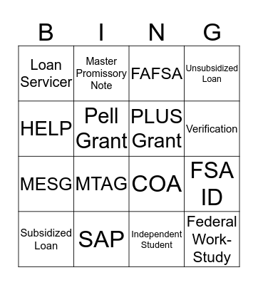 Money Bingo Card