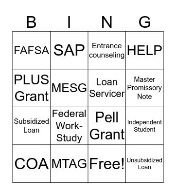 Money Bingo Card