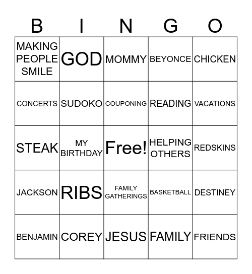 CRAMELLE'S FAVS Bingo Card