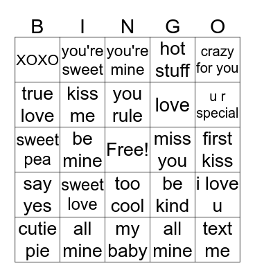 Happy Valentine's Day Bingo Card