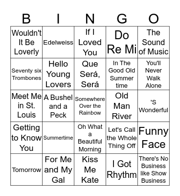 Musicals Bingo Card