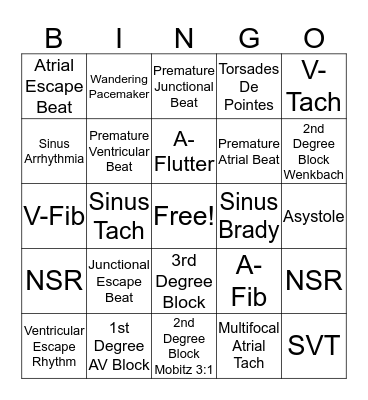 EKG BINGO Card