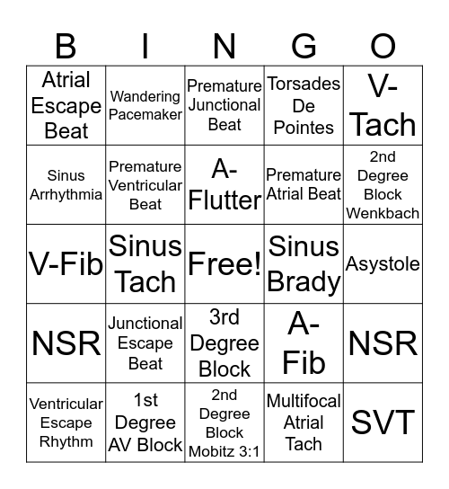 EKG BINGO Card