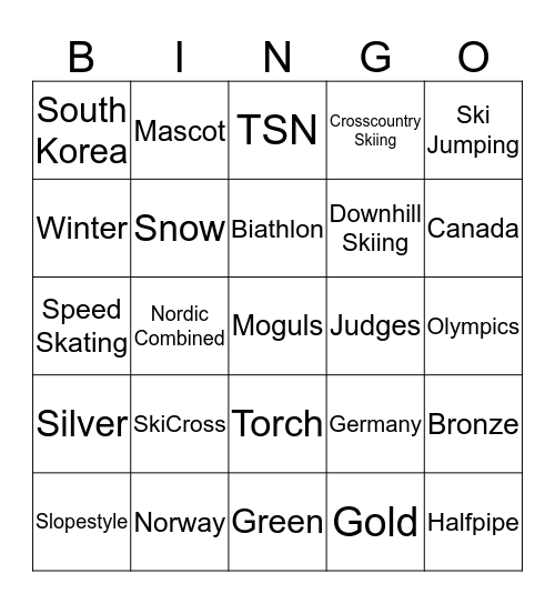 Olympic Bingo Card