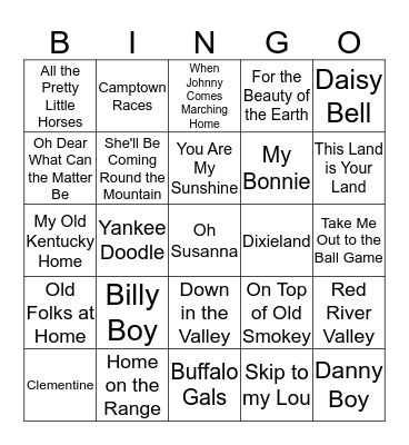 Folk Songs Bingo Card
