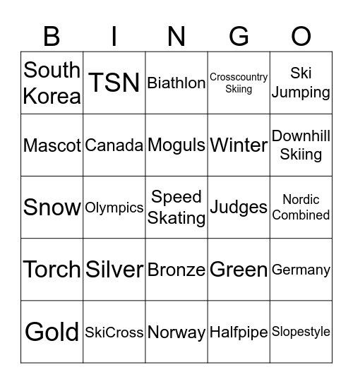 Olympic Bingo Card