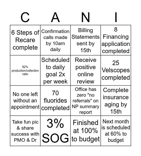 Constant & Never Ending Improvment Bingo Card