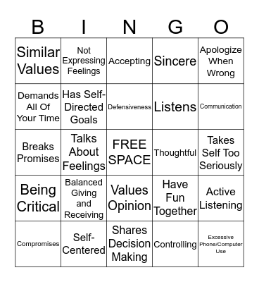 Healthy Boundaries BINGO Card