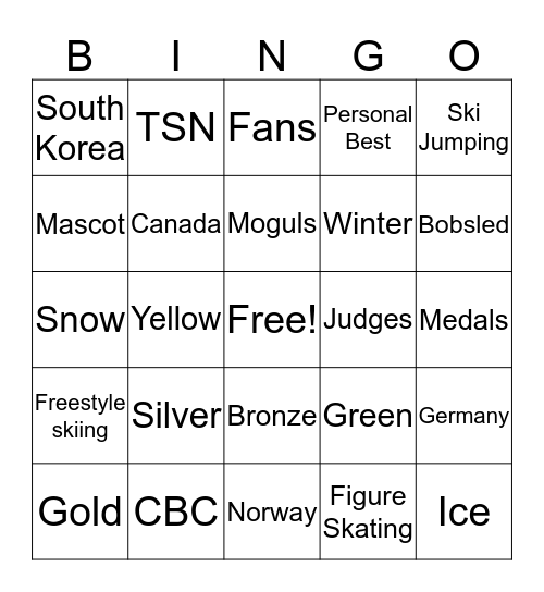 Olympic Bingo Card