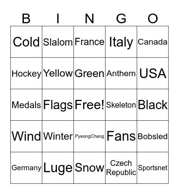 Olympic Bingo Card