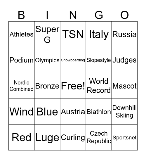 Olympic Bingo Card