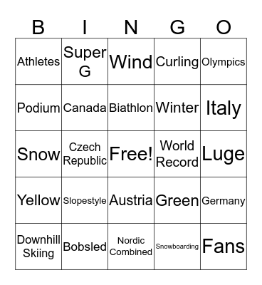 Olympic Bingo Card