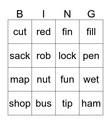 Rua's Bingo Card