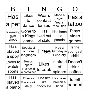 Guest Services Bingo Card