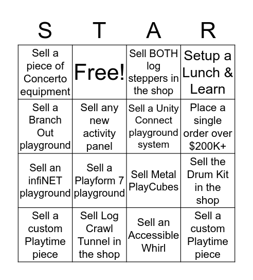 Sales Rep STAR Bingo! Bingo Card