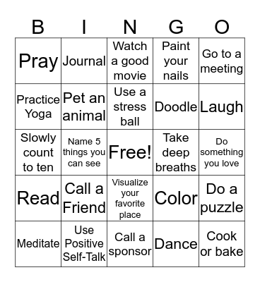 Coping Skills Bingo Card